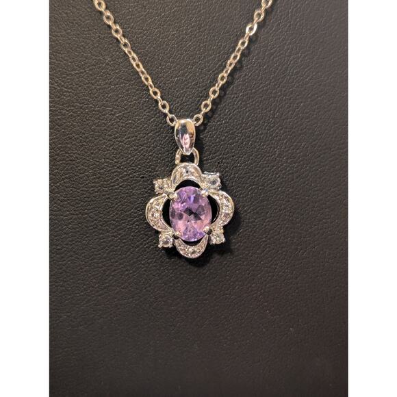 Genuine Amethyst CZ Pendant 18" Necklace - Picture 7 of 8